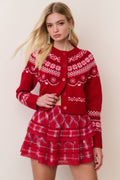 Shantae Wool Fair Isle Cardigan - RED VELVET TRUFFLE