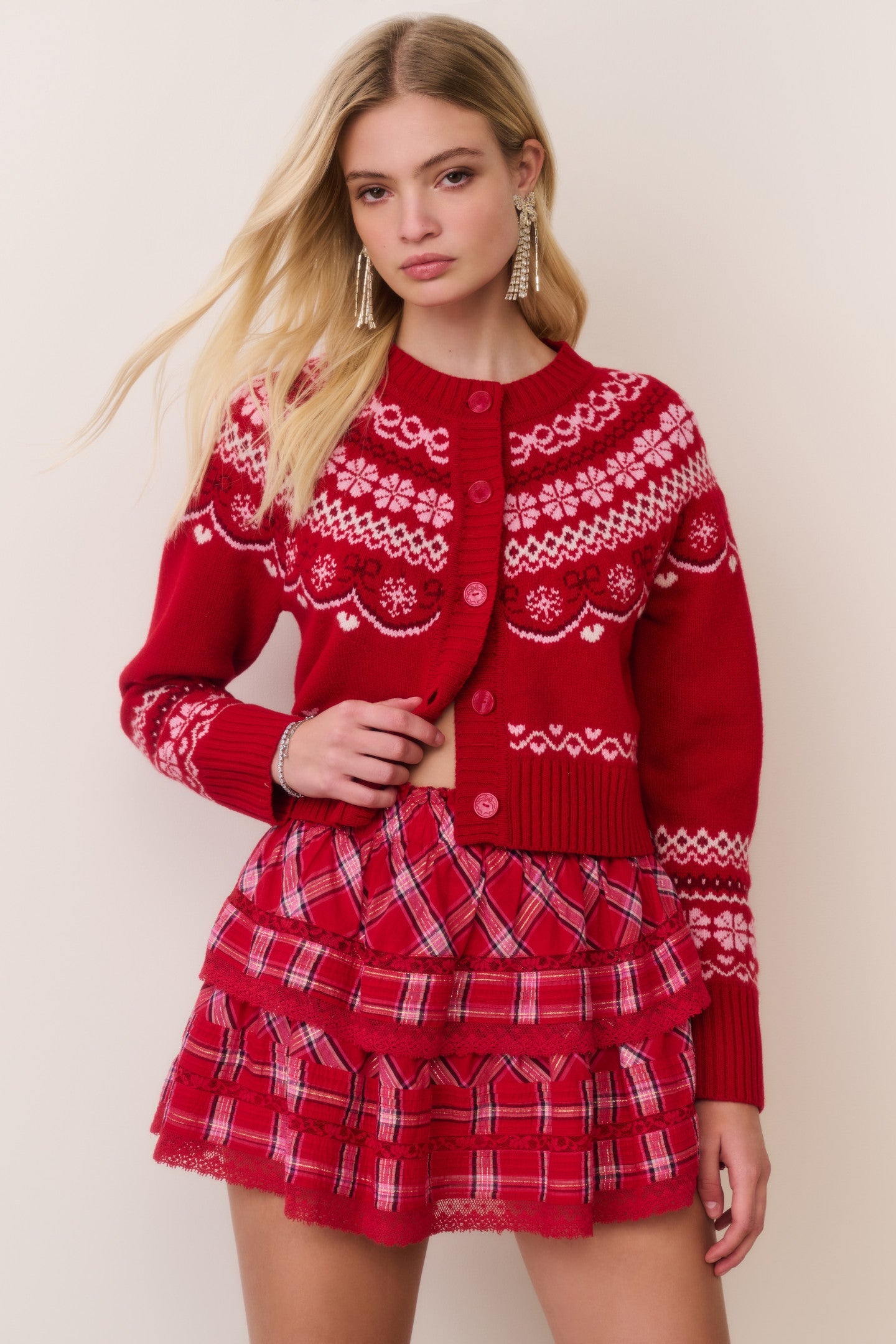 Shantae Wool Fair Isle Cardigan - RED VELVET TRUFFLE