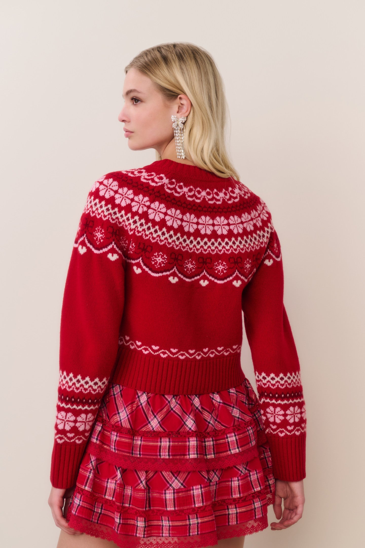 Shantae Wool Fair Isle Cardigan - RED VELVET TRUFFLE