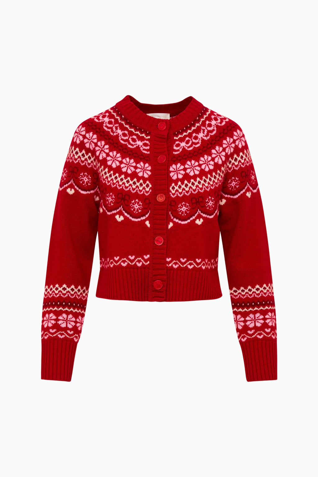 Shantae Wool Fair Isle Cardigan - RED VELVET TRUFFLE