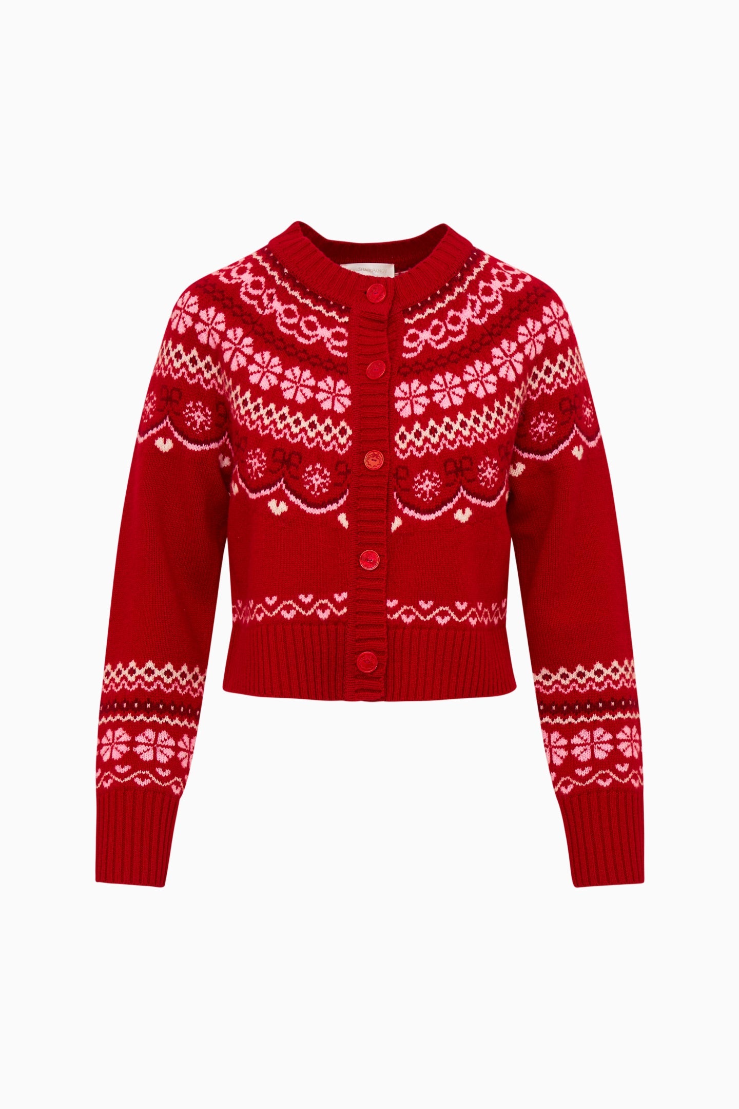 Shantae Wool Fair Isle Cardigan - RED VELVET TRUFFLE